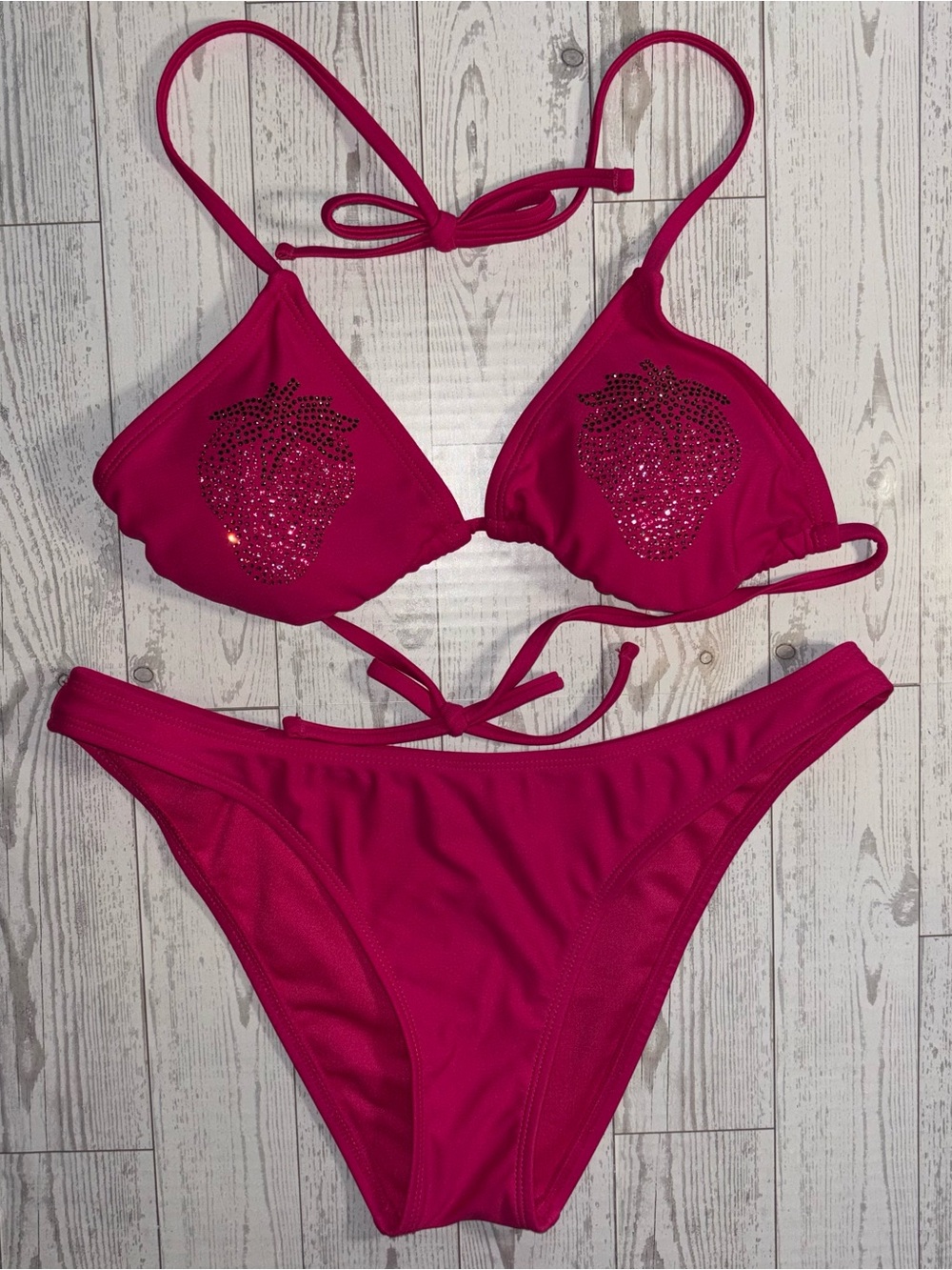 Pink Rhinestone Strawberry Bikini Set Size Small No Boundaries
